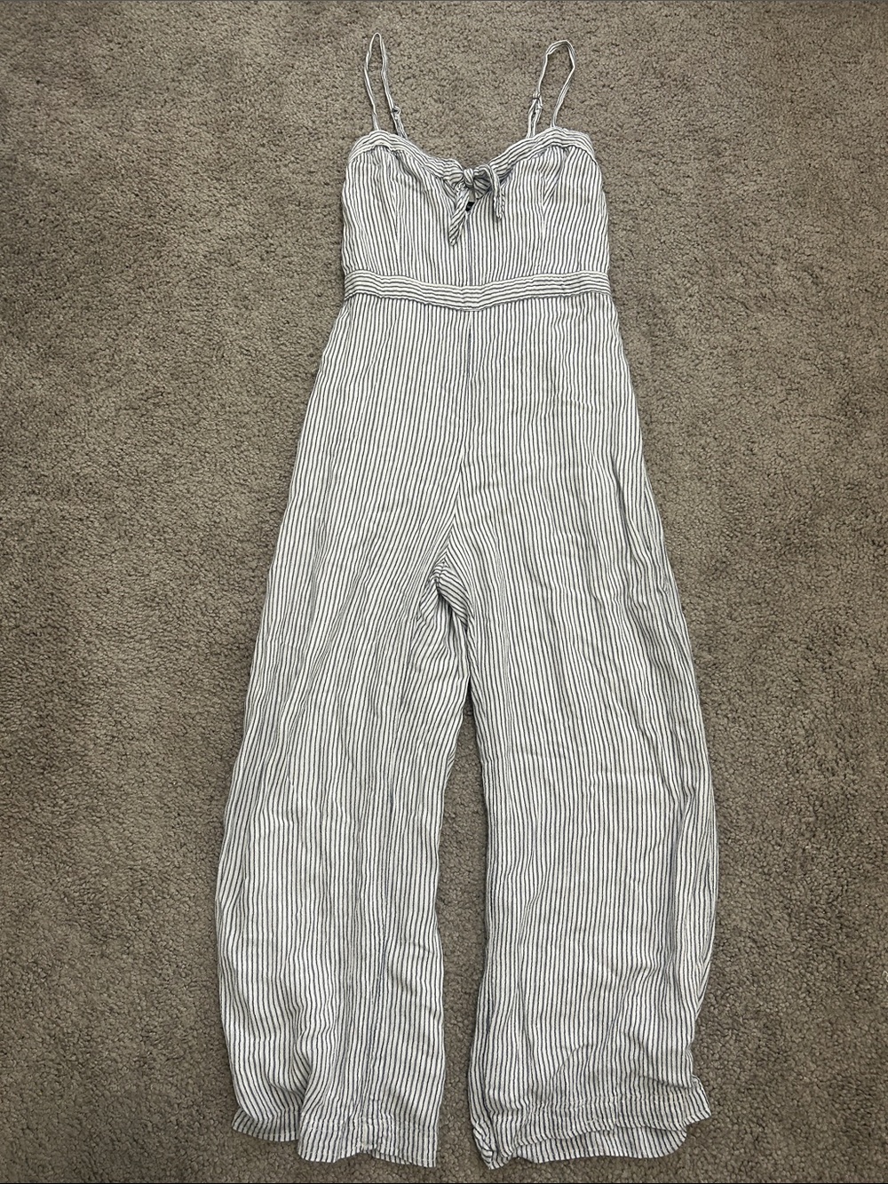 Abercrombie & Fitch White and Navy Striped Spaghetti-Strap Wide-Leg Jumpsuit